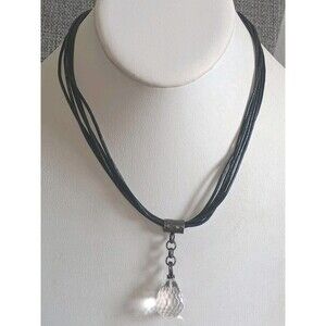 Silpada Retired Crystal Pendant Sterling Silver 925 Multi Layer Leather Necklace